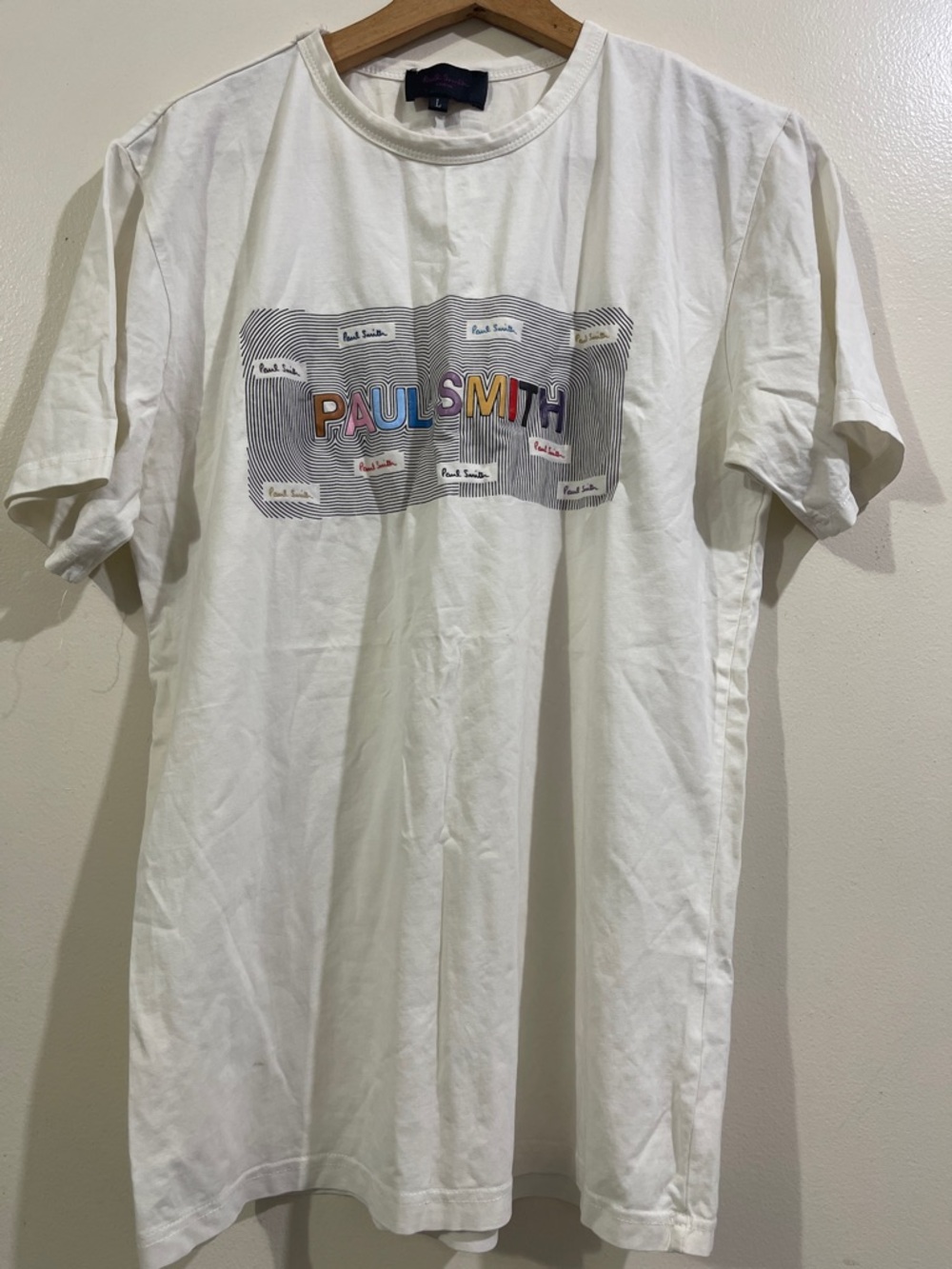 Paul Smith White Short-Sleeve Tee with Multicolor Logo